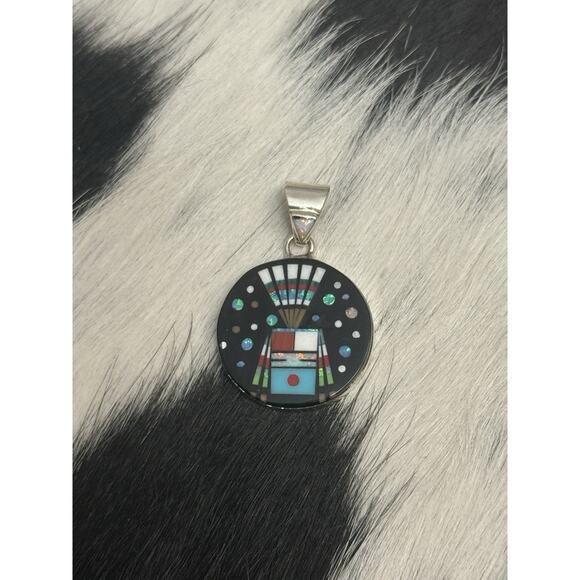 Native American Sterling Silver Inlaid Turquoise Opal Galaxy Kachina Pendant SM - Picture 9 of 9